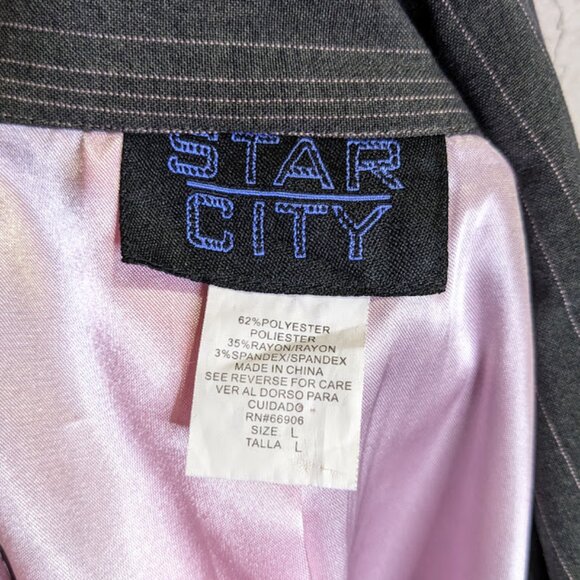 Y2K Office Siren Pinstripe Blazer Womens L Gray Striped Vintage Business Jacket - Picture 5 of 5